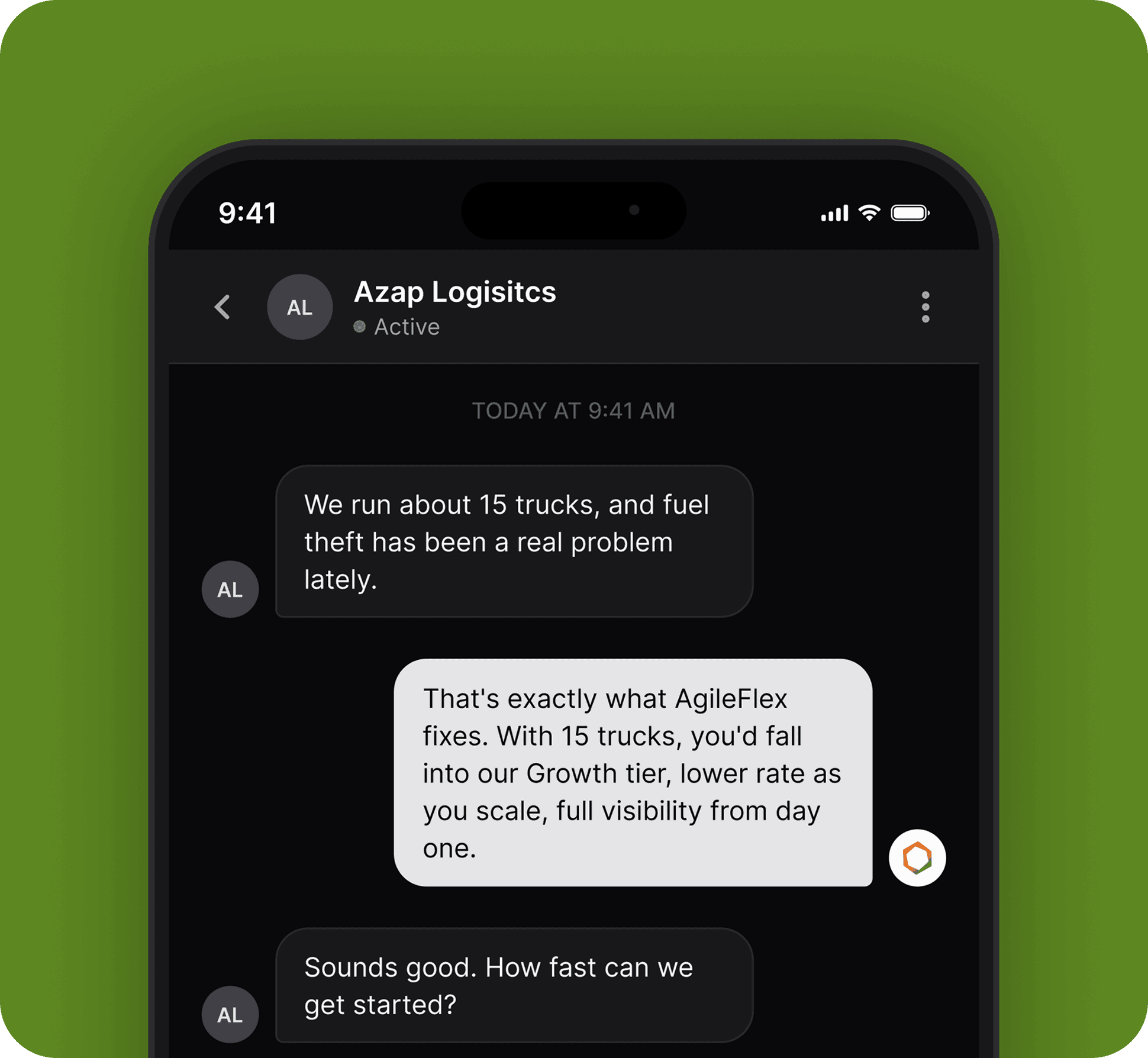 Chat conversation setting up a new fleet account