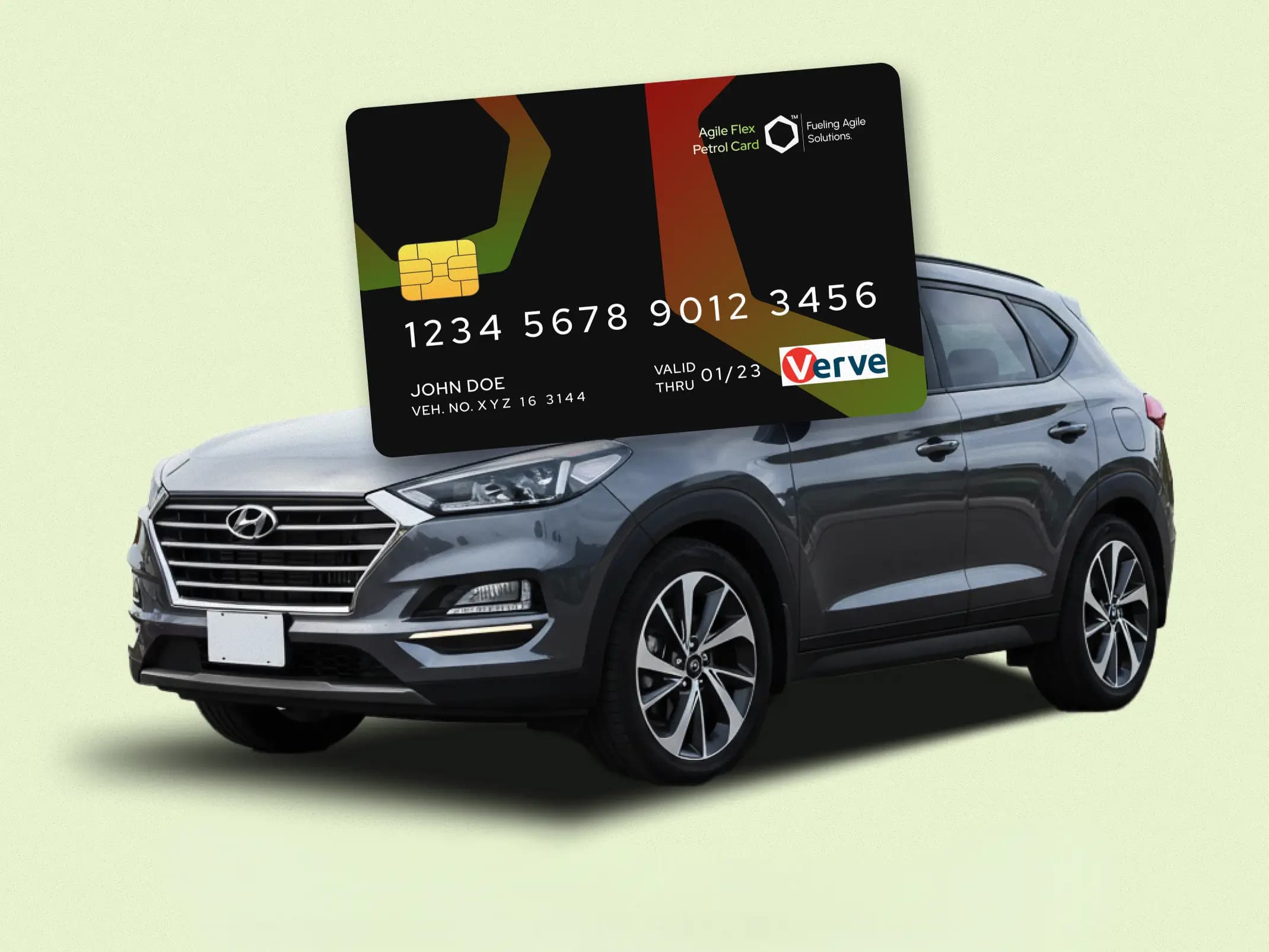 Agile Flex Fuel Card graphic by Fueling Agile Solutions, featuring the Verve for fleet expense management services.